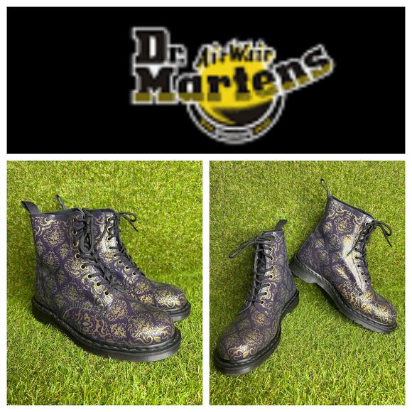 Dr Martens 1460 Pascal Baroque Purple and Gold Cristal Combat Boots 10
